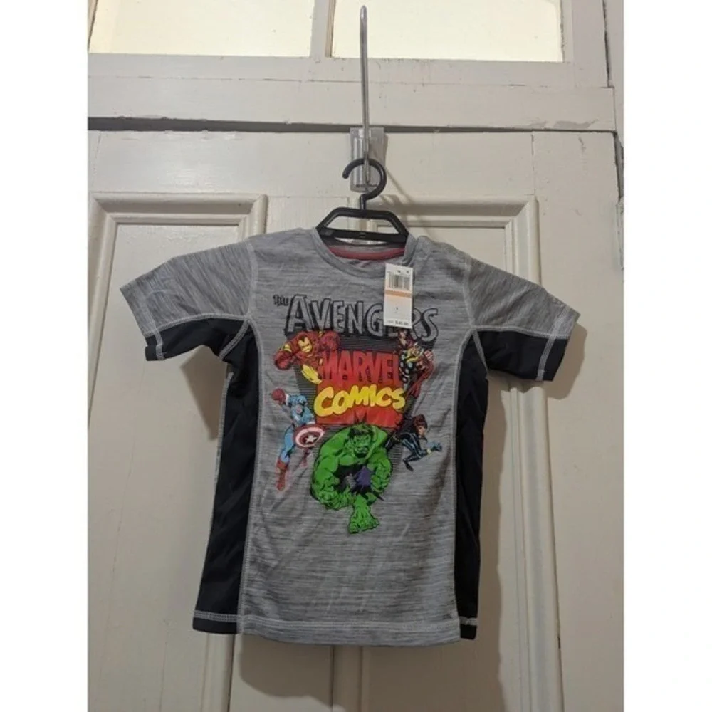 Marvel Avengers Comics Boys Grey Space Dye Graphic‎ T-Shirt Size 7 NWT